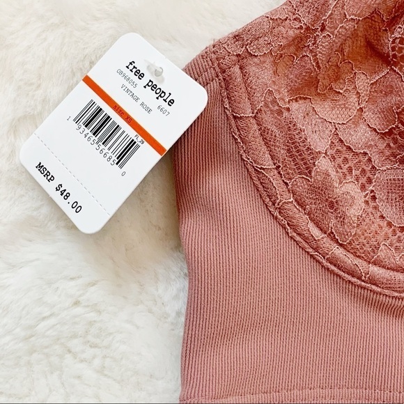 NWT Free People Bianca Lace Longline Underwire Bra In Vintage Rose Pink - Picture 7 of 9